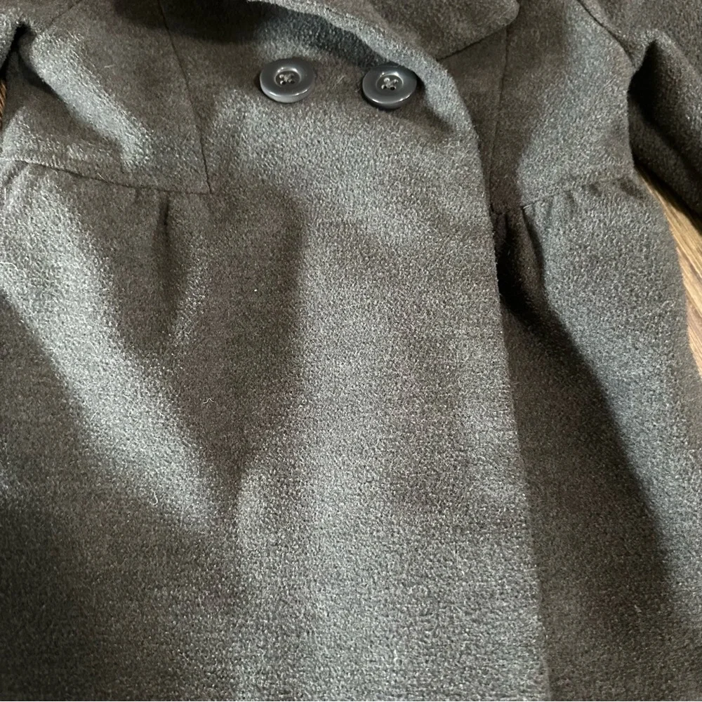 Baby Gap pea coat charcoal Heather gray by hot pink polkadot lined size 5 years